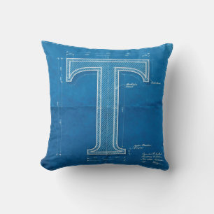 Blueprint Monogram Letter T Throw Pillow