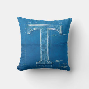 Blueprint Monogram Letter T Throw Pillow