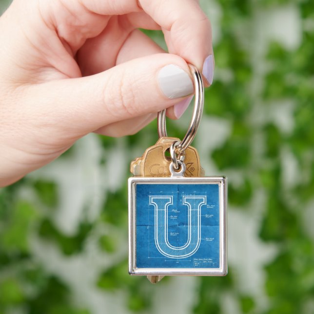 Blueprint Monogram Letter U Keychain (Hand)