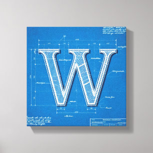 Blueprint Monogram Letter W Canvas Print