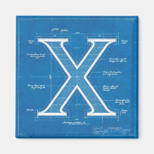 Blueprint Monogram Letter X Magnet