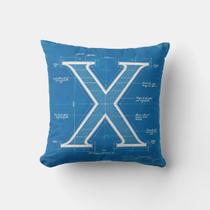 Blueprint Monogram Letter X Throw Pillow