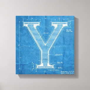 Blueprint Monogram Letter Y Canvas Print