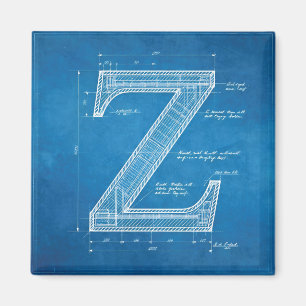 Blueprint Monogram Letter Z Magnet