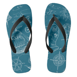 Blueprint Nautical Graphic Pattern Flip Flops
