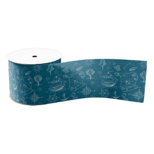 Blueprint Nautical Graphic Pattern Grosgrain Ribbon