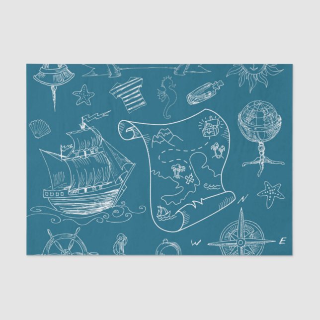 Blueprint Nautical Graphic Pattern Tissue Paper (Front)