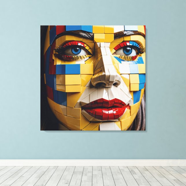 "Blueprint of Humanity" – A Cubist Portrait Canvas Print (Insitu(Wood Floor))