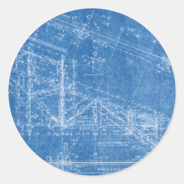 blueprint texture classic round sticker (Front)