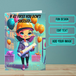Blueprints and Female Engineer Birthday Card