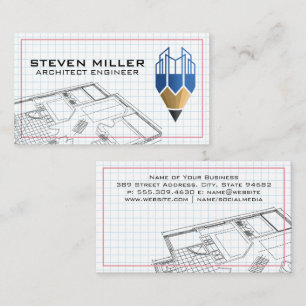 Blueprints   Architect Logo   Grid Lined Business Card