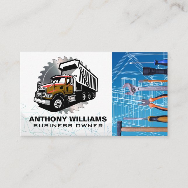 Blueprints | Construction Truck | Saw | Hand Tools Business Card (Front)