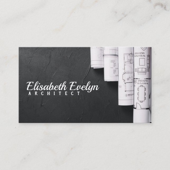 Blueprints on black table business card (Front)