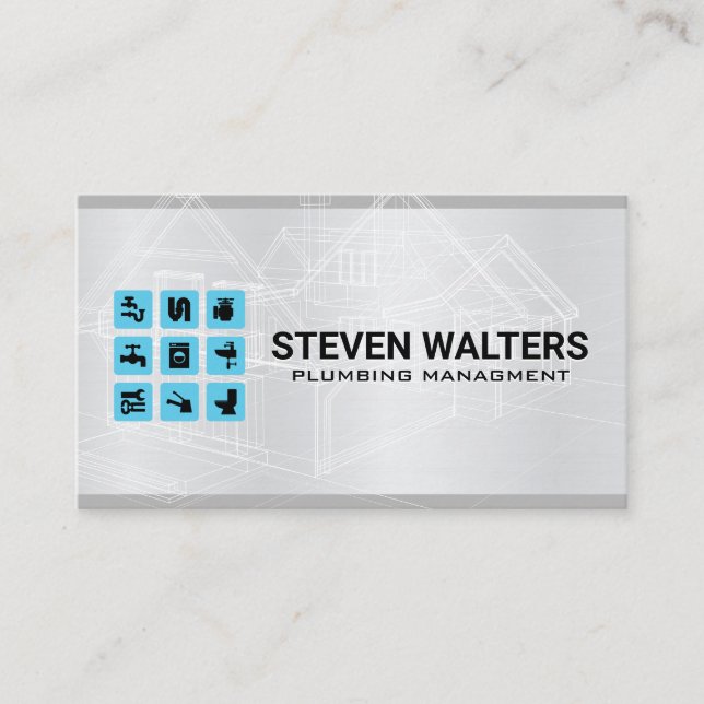 Blueprints | Plumbing Icons Business Card (Front)