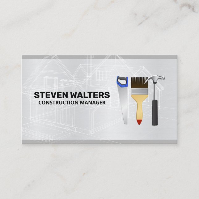 Blueprints | Saw Brush and Hammer Icon Business Card (Front)