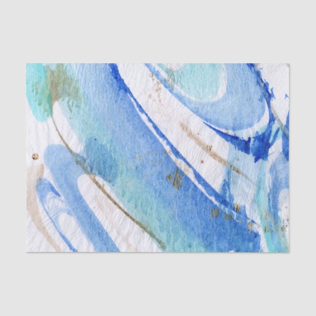 Blues 003 Abstract Watercolor Painted Tissue Paper (Front)