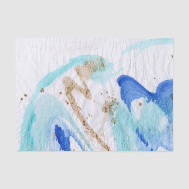 Blues 009 Abstract Watercolor Painted Tissue Paper (Front)