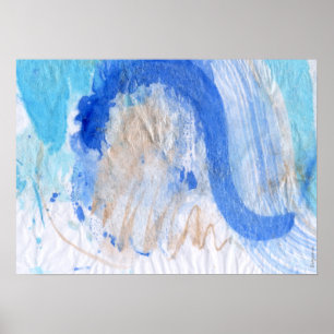 Blues 023 Abstract Watercolor Textured Paper Poster