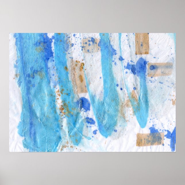 Blues 028 Abstract Watercolor Textured Paper Poster (Front)
