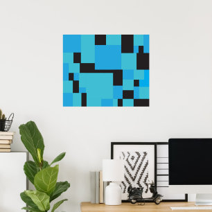 Blues and Black Abstract Art Geometric Design Poster