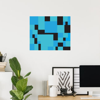 Blues and Black Abstract Art Geometric Design  Poster