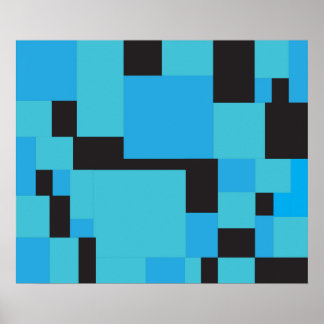 Blues and Black Abstract Art Geometric Design  Poster