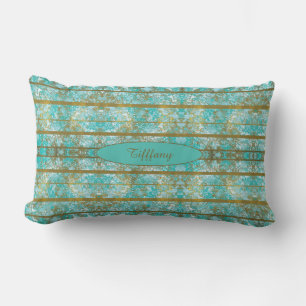 Blues and Gold Pattern Monogrammed Lumbar Pillow