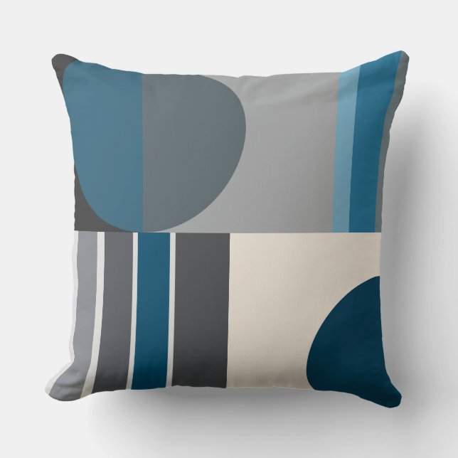 Blues and greys Geometric Throw Pillow (Front)