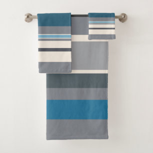 Blues and Greys Stripes Bath Towel Set