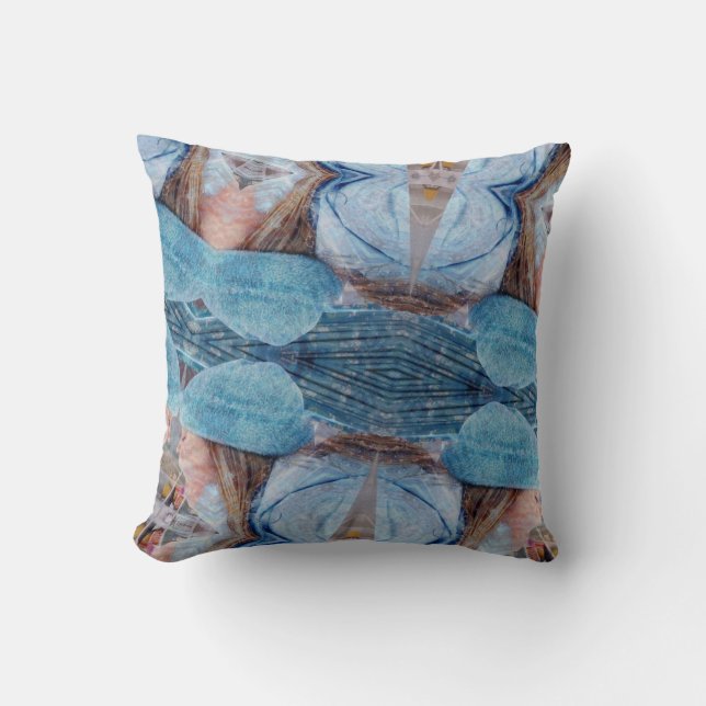 Blues Browns Digital Abstract Art Throw Pillow (Front)