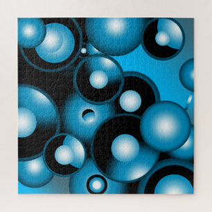 Blues Concentric Circle Orbital Abstract Art  Jigsaw Puzzle