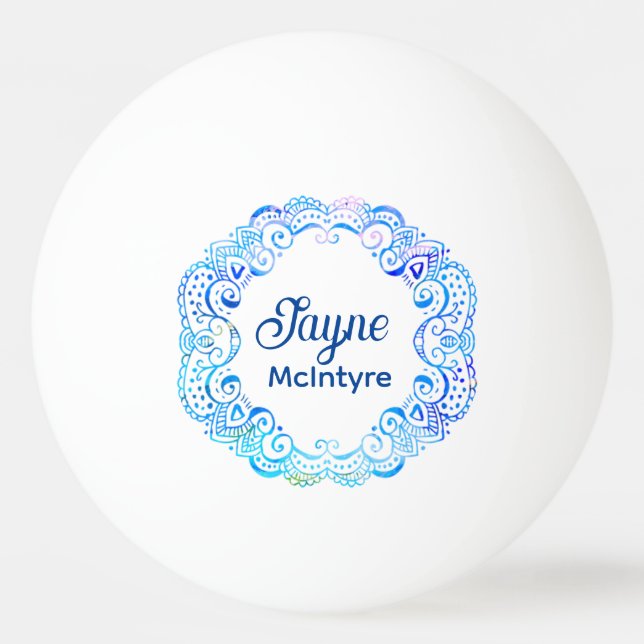 Blues Filigree Circle Tattoo Ping Pong Ball (Front)