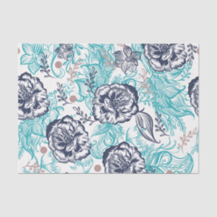 Blues Floral Decoupage  Tissue Paper
