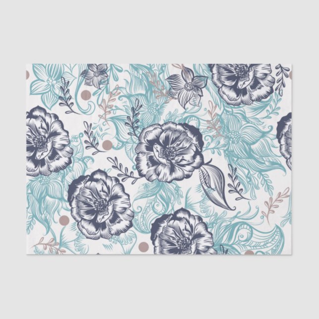 Blues Floral Decoupage  Tissue Paper (Front)
