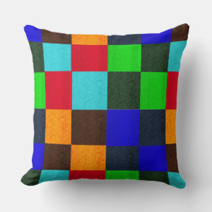 Blues Greens Multi Coloured Mosaic Checks Pattern, Throw Pillow