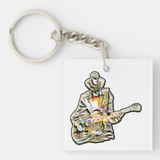 Blues Guitarist – Feel the Music Art Keychain (Front)