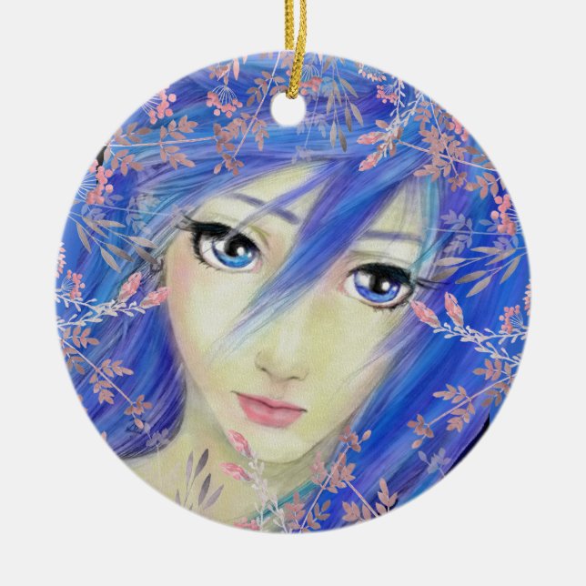 Blues Have It Original Anime Girl Ceramic Ornament (Front)