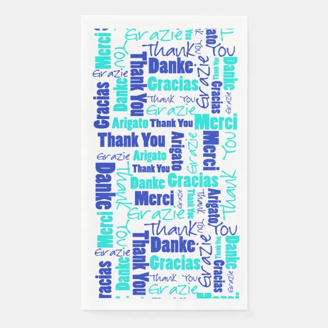 Blues Multilingual Thanks Typography Collage Napkin (Front)