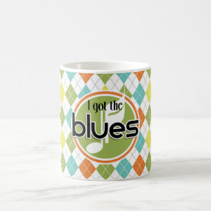 Blues Music; Colourful Argyle Pattern Coffee Mug