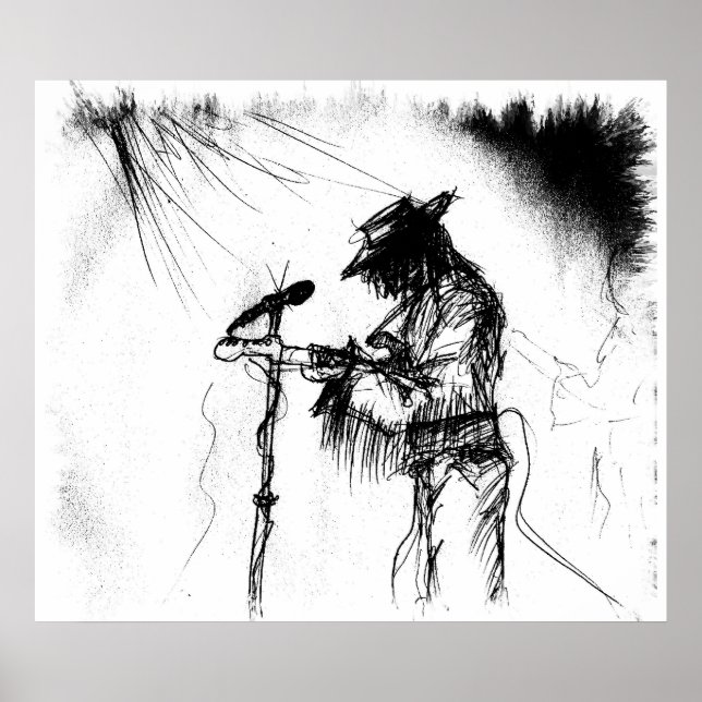 Blues Music Live Band Guitar Sketch Art Poster (Front)
