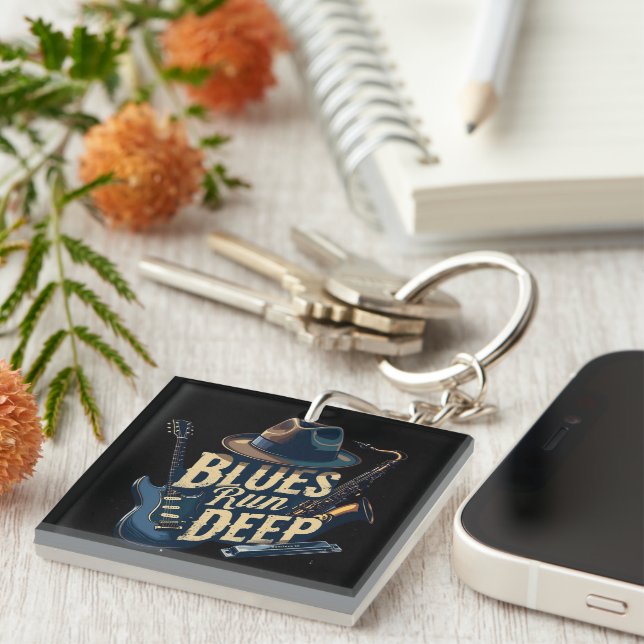 Blues Music Retro Aesthetic Vintage Jazz Keychain (Front Right)