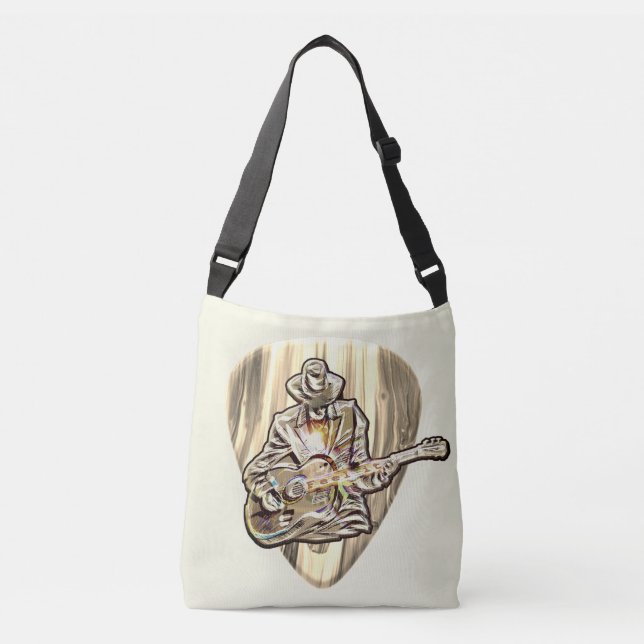Blues Musician behind Pick - Feel the music       Crossbody Bag (Front)