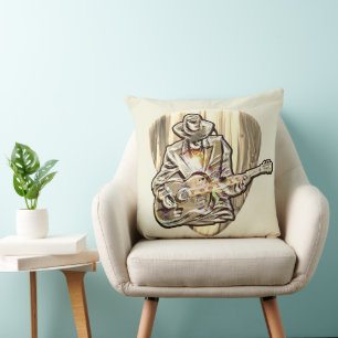 Blues Musician behind Pick - Feel the music     Throw Pillow