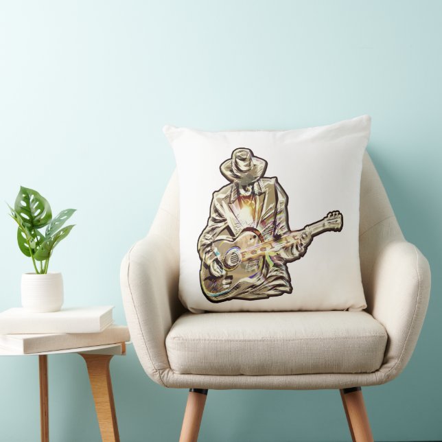 Blues Musician with hat - Feel the music      Throw Pillow (Chair)