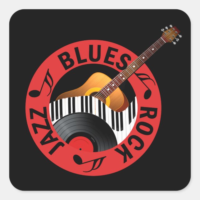 Blues Rock and Jazz Square Sticker (Front)