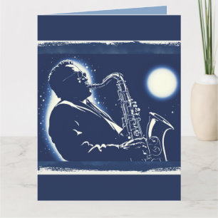 Blues Saxophone Player Pop Art Musicians Music Card