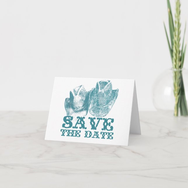 Bluestone Teal Western Horse Ranch Farm Wedding Announcement (Front)