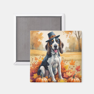 Bluetick Coonhound Autumn Leaves Thanksgiving Art Magnet