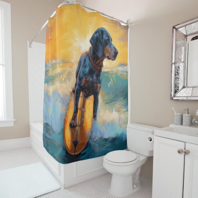 Bluetick Coonhound Beach Surfing Painting  (In Situ)