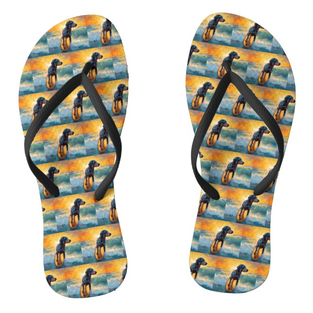 Bluetick Coonhound Beach Surfing Painting  Flip Flops (Footbed)
